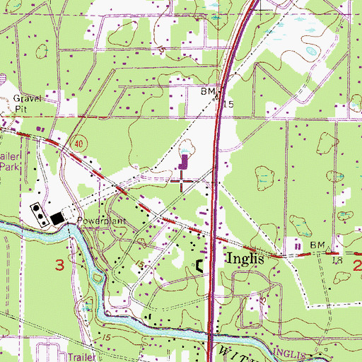 Topographic Map of Inglis Post Office, FL