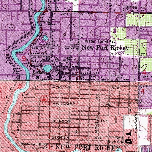 Topographic Map of New Port Richey City Hall, FL