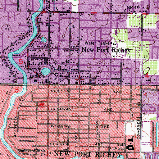 Topographic Map of New Port Richey Library, FL