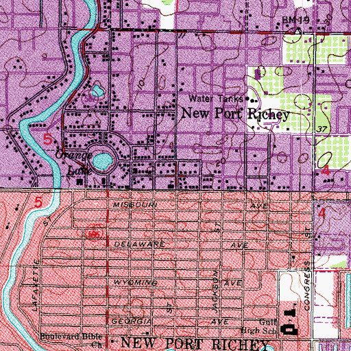 Topographic Map of New Port Richey Fire and Emergency Services Station 1, FL