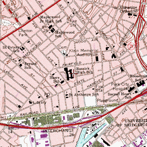 Topographic Map of Bassick High School, CT