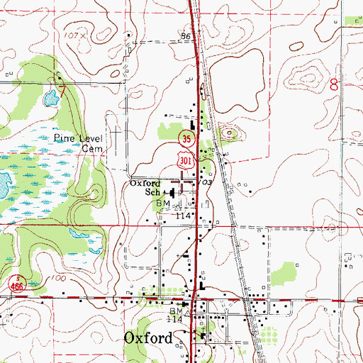 Topographic Map of Oxford Assembly of God, FL