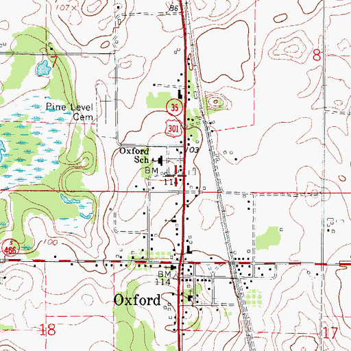 Topographic Map of Oxford Post Office, FL