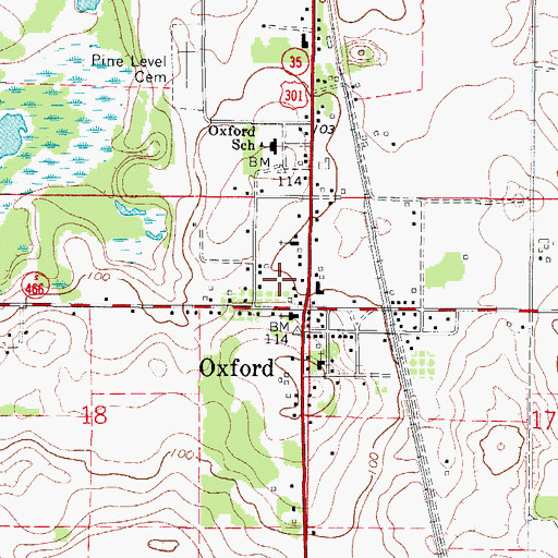 Topographic Map of Oxford United Methodist Church, FL