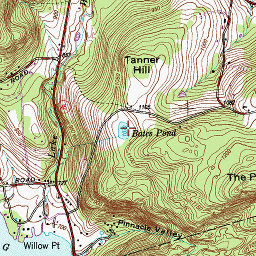 Topographic Map of Bates Pond, CT