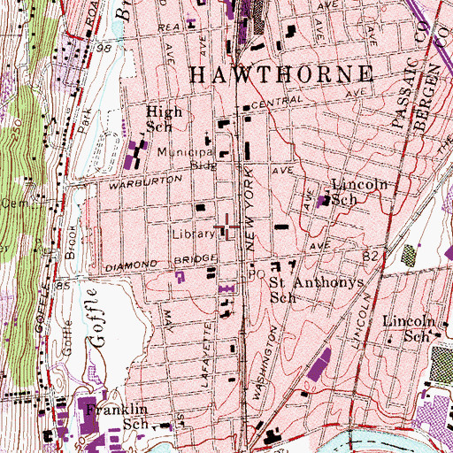 Topographic Map of Hawthorne Public Library, NJ