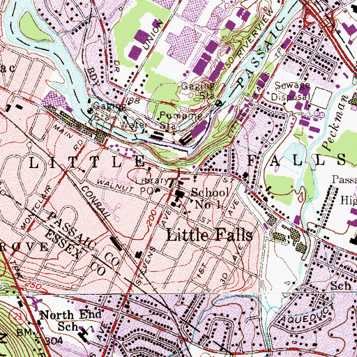 Topographic Map of Little Falls Public Library, NJ