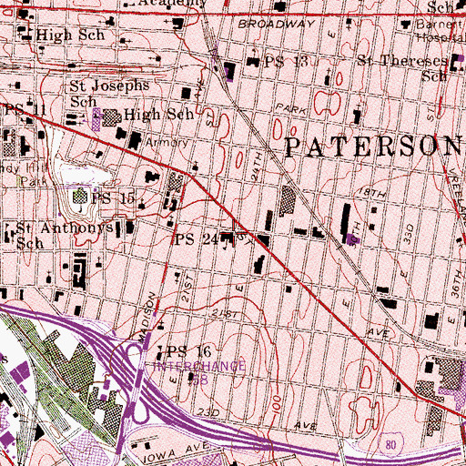 Topographic Map of Paterson City Normal School (historical), NJ