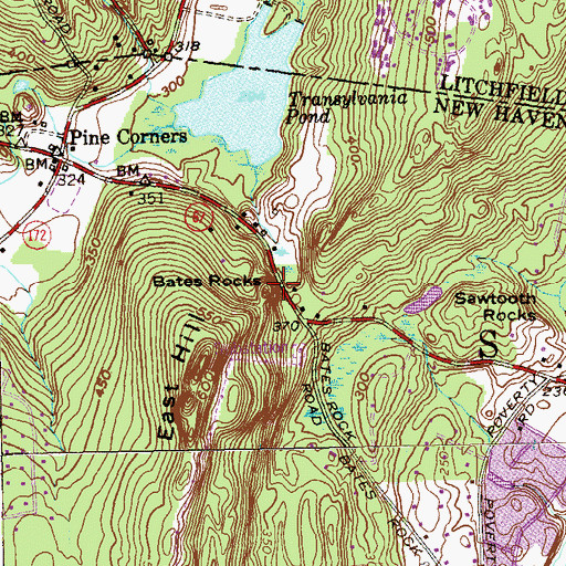 Topographic Map of Bates Rocks, CT