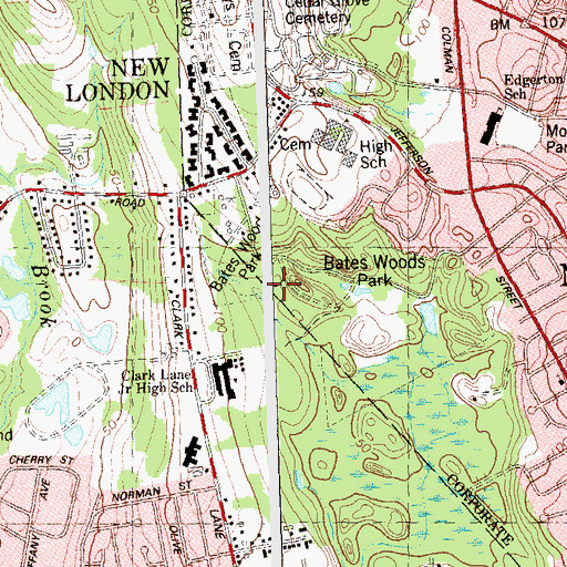 Topographic Map of Bates Woods Park, CT