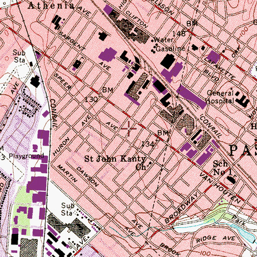 Topographic Map of Passaic High School, NJ