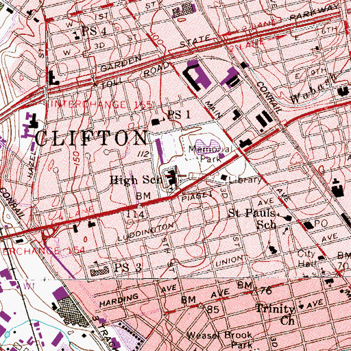 Topographic Map of Christopher Columbus Middle School, NJ