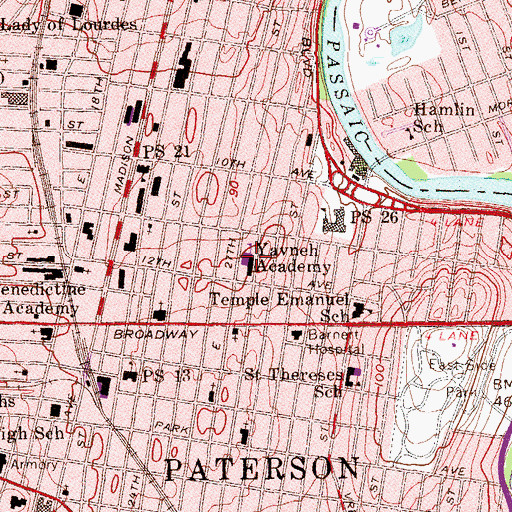 Topographic Map of Rosa Parks Arts High School, NJ