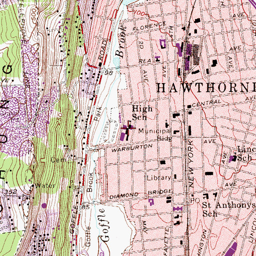 Topographic Map of Hawthorne High School, NJ