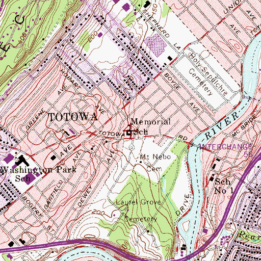 Topographic Map of Memorial Middle School, NJ