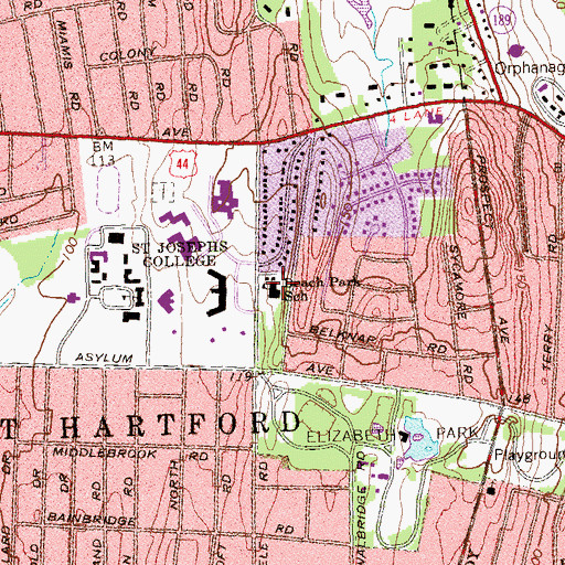 Topographic Map of Beach Park School, CT