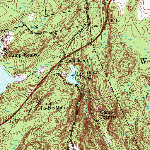 Topographic Map of Beaman Pond, CT