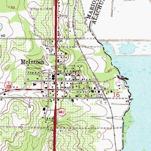 Topographic Map of McIntosh Presbyterian Church, FL