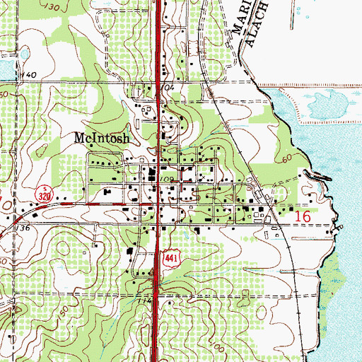Topographic Map of McIntosh United Methodist Church, FL