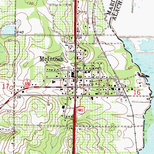 Topographic Map of First Baptist Church of McIntosh, FL