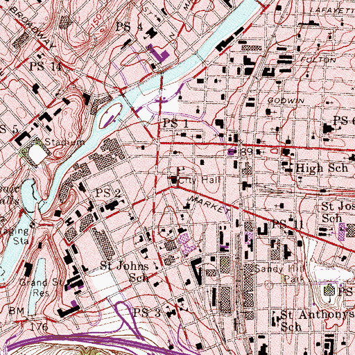 Topographic Map of Paterson City Hall, NJ