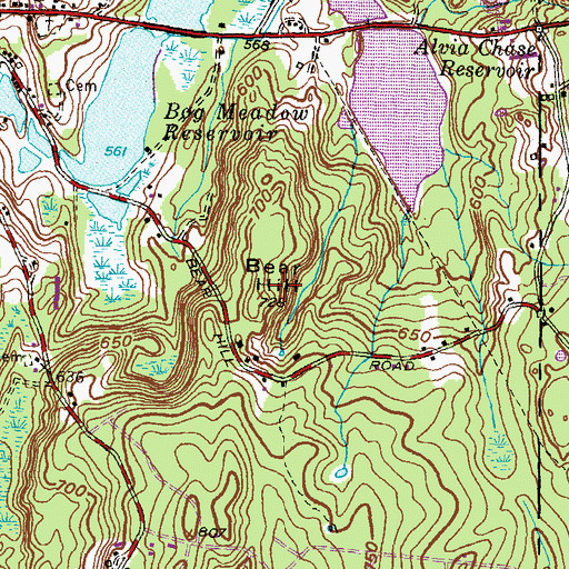 Topographic Map of Bear Hill, CT