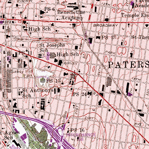 Topographic Map of Paterson Fire and Ambulance Central Headquarters, NJ