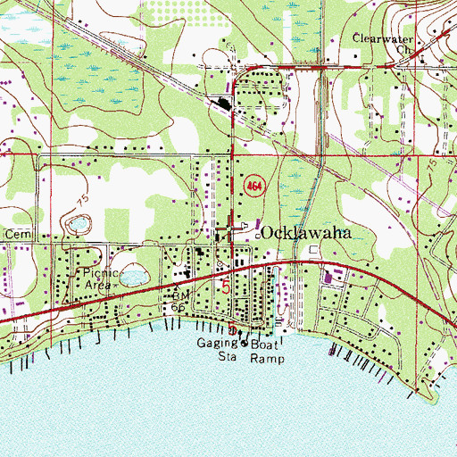 Topographic Map of Ocklawaha Church of Christ, FL