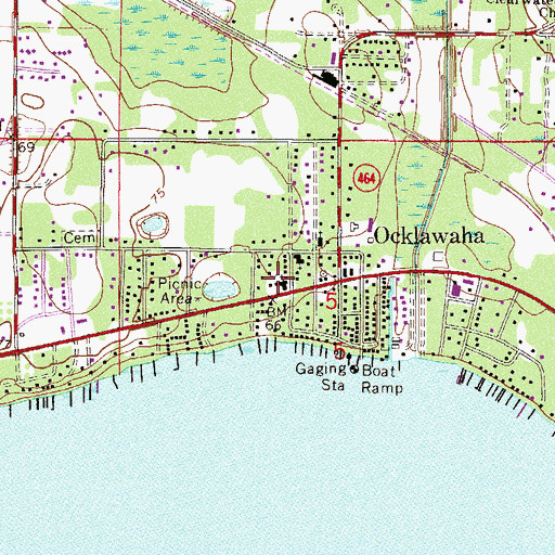 Topographic Map of Ocklawaha United Methodist Church, FL