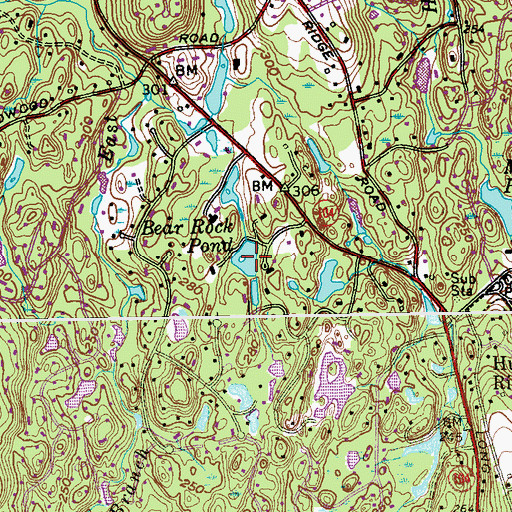 Topographic Map of Bear Rock Pond, CT