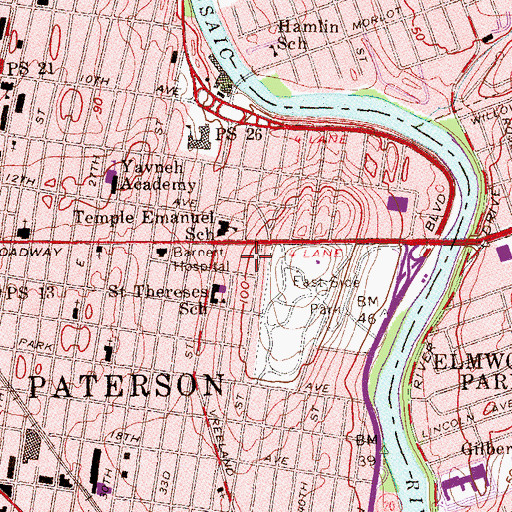 Topographic Map of B'nai Jeshurun Temple, NJ