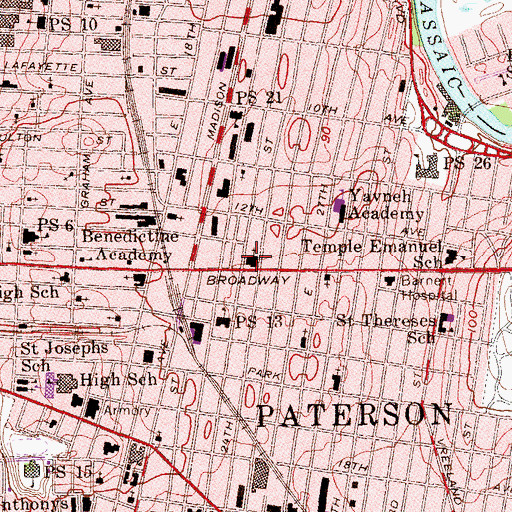 Topographic Map of Broadway Baptist Church, NJ