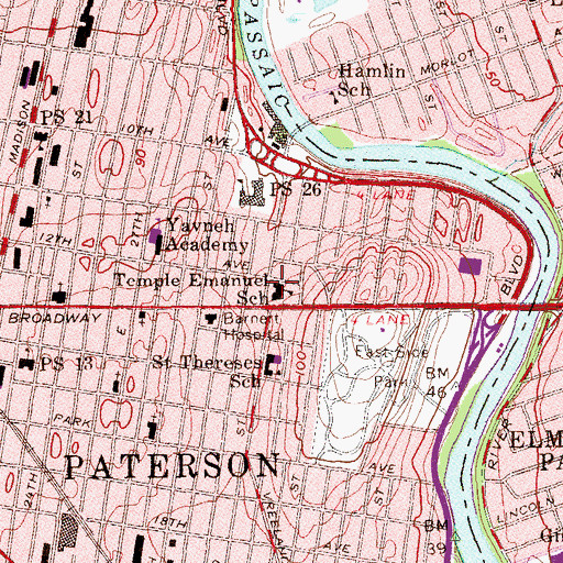 Topographic Map of Temple Emanuel Synagogue, NJ