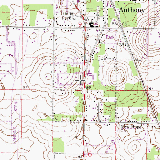 Topographic Map of Anthony Post Office, FL