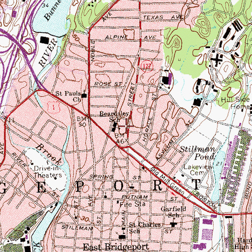 Topographic Map of Beardsley School, CT