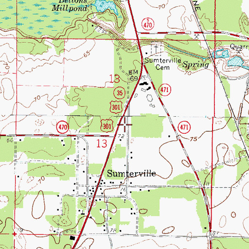 Topographic Map of Sumterville Post Office, FL