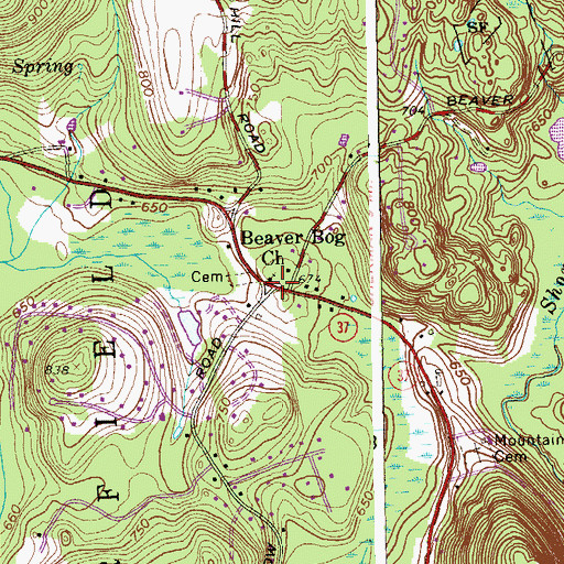 Topographic Map of Beaver Bog Church, CT