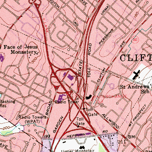 Topographic Map of Allwood Plaza Shopping Center, NJ