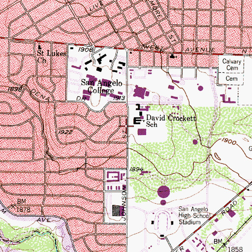 Topographic Map of Johnson Street Church of Christ, TX