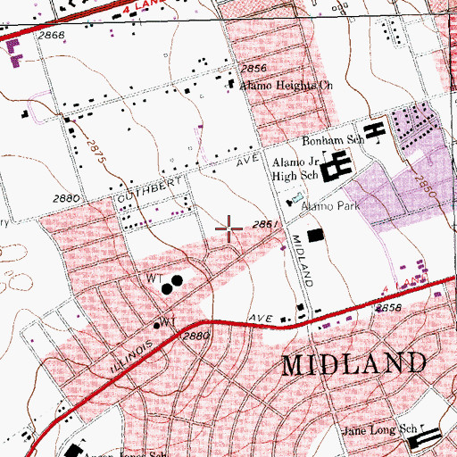 Topographic Map of Westside Church of Christ, TX