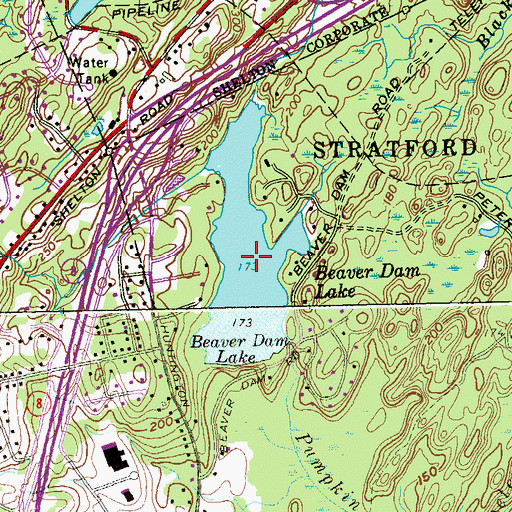 Topographic Map of Beaver Dam Lake, CT