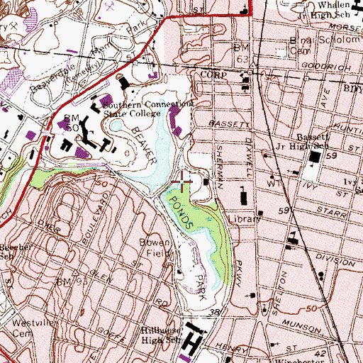 Topographic Map of Beaver Ponds Park, CT