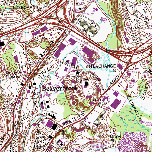 Topographic Map of Beaverbrook, CT