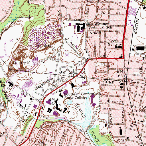 Topographic Map of Beaverdale Memorial Park, CT