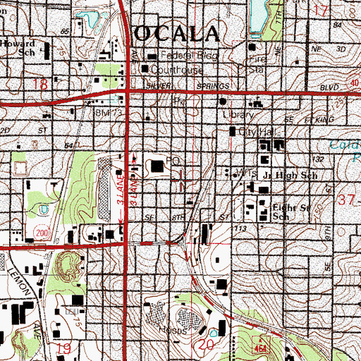 Topographic Map of Ocala Post Office, FL