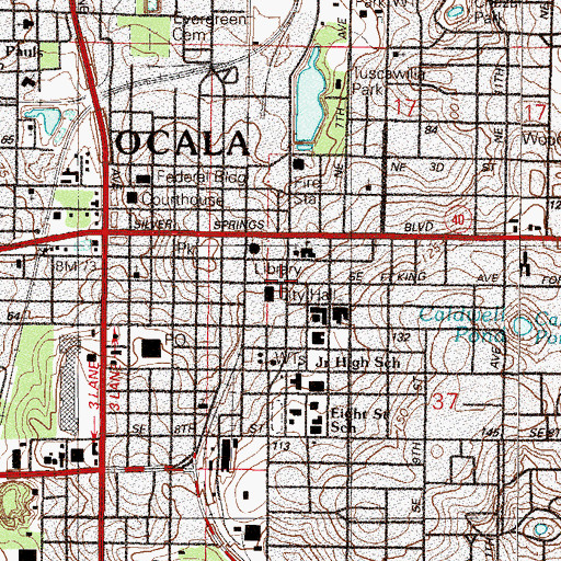 Topographic Map of Ocala City Hall, FL