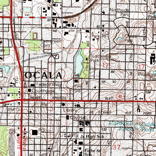 Topographic Map of Ocala Fire and Rescue Headquarters Station 1, FL
