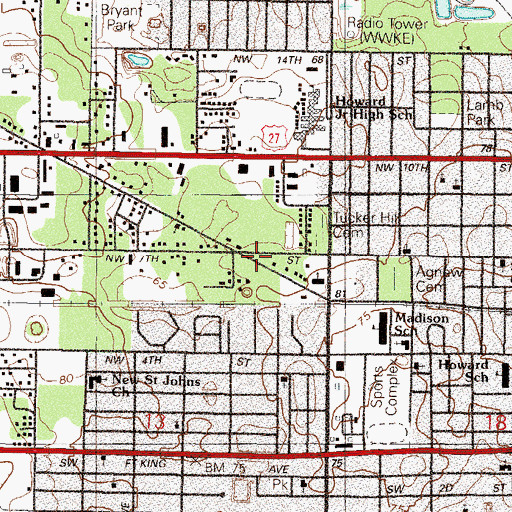 Topographic Map of Green Pastures Worship Center, FL