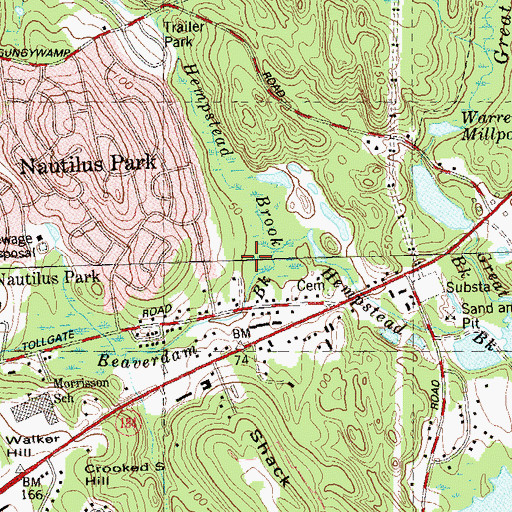 Topographic Map of Beaverdam Brook, CT