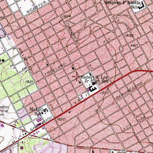 Topographic Map of Evangel Temple Assembly of God, TX